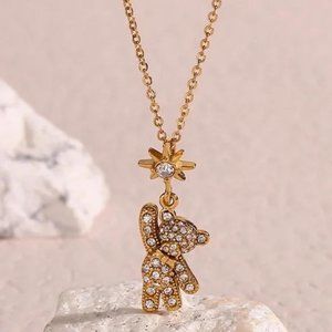 NEW TEDDY BEAR 18K GOLD DIAMOND PENDANT NECKLACE